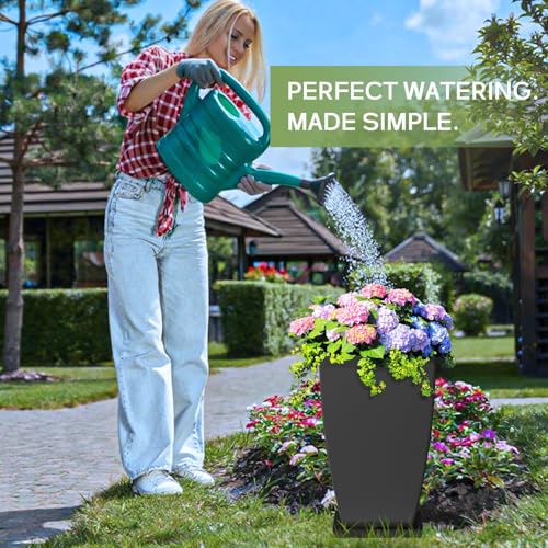 21" Tall Outdoor Planters Set of 2,Front Porch Planter Pots with Drainage Design Holes for Patio, Porch, Garden, Indoor,Black - color: Black
