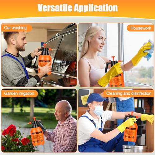 3Pcs 1/2 Gallon Hand Pump Sprayer with Adjustable Nozzle, Orange - color: Orange