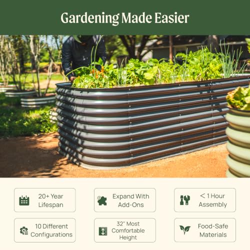 32" Extra Tall Raised Garden Bed Kits, 4 x 8 x 2.7ft Raised Planter Box Outdoor, 2.5 x 9.5 x 2.7ft Deep Root 10 in 1 Modular Metal Raised Beds for Gardening Vegetables Flowers Fruits - Modern Gray - color: Modern Gray, size: 10IN1 Modular