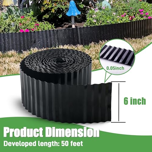 Quibbay Metal Corrugated Garden Edging, Landscape Edging for DIY Flower Beds, Flexible Bender Border for Lawn, Garden and Yard, Galvanized Garden Edging (Black, 6 Inch x 50FT) - color: Black, size: 6 Inch × 50FT