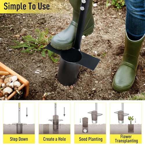Jardineer 2PCS Bulb Planter Tools Set, Long Handle Garden Transplanter and Small Bulb Planting Tool with Deep Marker, Ideal for Planting Bulbs, Seedlings, Flowers & Vegetables - color: black set