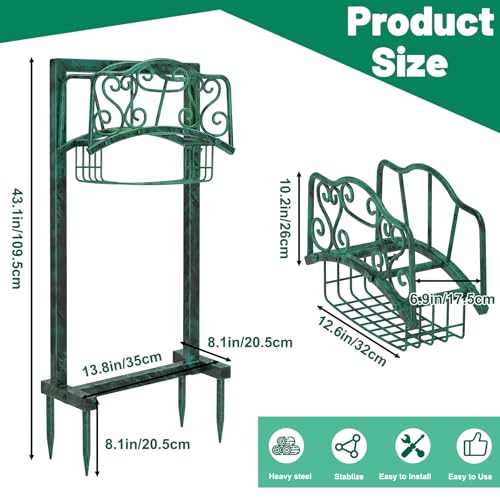 Garden Hose Holder for Outside - Upgraded Water Hose Holder Holds with Storage Basket, Heavy Duty Metal Freestanding Garden Hose Storage Reel Rack for Outdoor Yard Lawn (Green) - color: Green