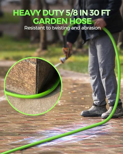 30 FT x 5/8″ Garden Hose, Lightweight Flexible Garden Water Hose with Swivel Handle, 200 PSI Working, 450 PSI Burst, Heavy Duty Water Hose for All-Weather Outdoor Use, G30GH06 - size: 30 FT