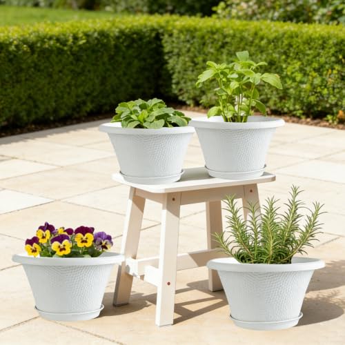 Quarut 12 Inch Pots for Plants,4 Pack Large Flower Pots with Drainage Hole - color: Diamond Pattern-white, size: 12 inch-4 Pack