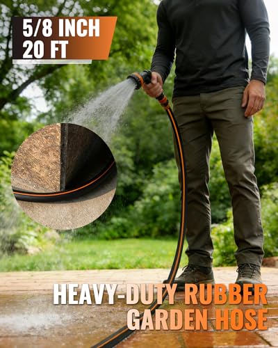 20FT x 5/8" Rubber Garden Hose, Heavy Duty Garden Hose, 300 PSI Working, 1000 PSI Burst, Swivel Handle with Stainless Steel Ring, 5-Layer Braided, All-Weather Outdoor Use, BG20GH06 - color: Black+Orange, size: 20FT 5/8