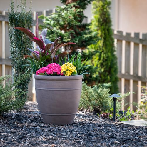 Southern Patio Rubber Wright 18" Planter for Large Plants & Outdoors, Brown - color: Brown