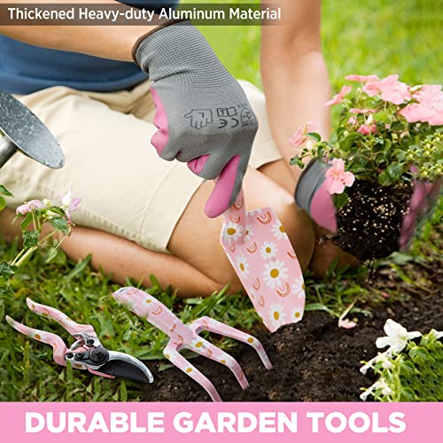 WORKPRO 5PCS Gardening Tools, Aluminum Heavy Duty Garden Tool Set with Bag - style: Pink with bag