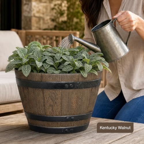 9" Jameson Whiskey Barrel with Drainage in Kentucky Walnut - color: Kentucky Walnut, size: 9"