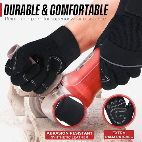 HANDLANDY Work Gloves Mens & Women, Utility Safety Mechanic Working Gloves Touch Screen, Flexible Breathable Yard Work Gloves (Large, Black) - color: Deep Black (1 Pair), size: Large