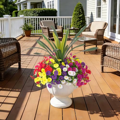 INXUGAO Artificial Flowers for Outdoors Fake Plants UV Resistant Outside - color: Six Mixed(2 Purple, 2 Red, 2 Fuchsia, 2 Hot Pink, 2 White, 2 Yellow)