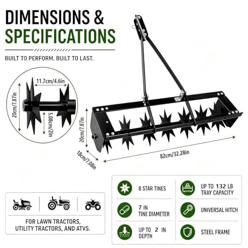 32 Inch Tow Behind Aerator, 132 LBS Heavy Duty Rolling Lawn Aerator