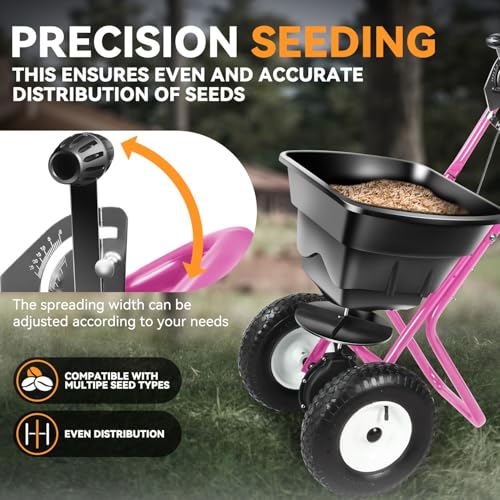 Auto Dynasty Walk-Behind Broadcast Spreader, 80LBS Capacity Fertilizer Spreader for Salt, Ice Melt, Grass Seed, Lawn and Garden Seeder, Purple - color: Purple