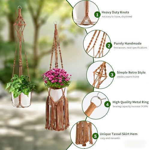 Macrame Plant Hangers, 6Pack Hanging Plant Holders Indoor, Caramel - color: Caramel