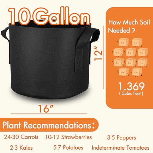Gardzen 20-Pack 10 Gallon Grow Bags, 300G Thickened Fabric Grow Bags with Handles, Heavy Duty Aeration Plant Grow Bags - size: 10 Gallons (Pack of 2)