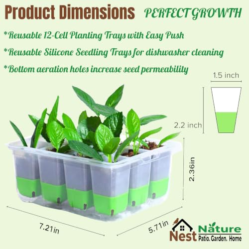 NestNature 5-Pack Seed Starter Tray Set|Reusable 60Cell Seed Starter Trays - color: Basic Style Green