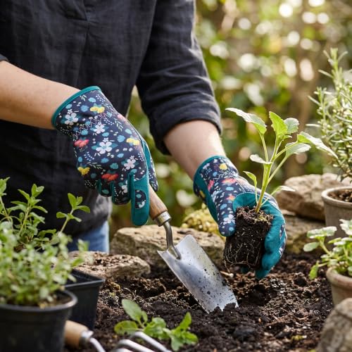 Baidast Gardening Gloves for Women, Breathable Leather Garden Gloves with Grip, Thorn Proof Work Gloves - color: Women(medium)-blue