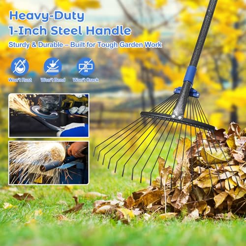 Heavy Duty Garden Leaf Rake-Adjustable Metal Rake with 8-17" Expandable Head,Yard Rakes for Leaves,Grass,Lawns,Shrubs,Flower Beds,Camping,Outdoor Cleanup,Ideal for Women & Kids - style: 6FT