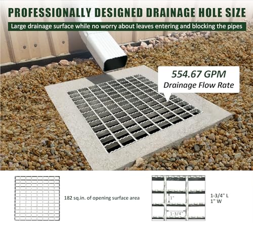 16in B125 Serrated Galvanized Steel Drain Grate (15.75x15.5 in) - size: 16x16in