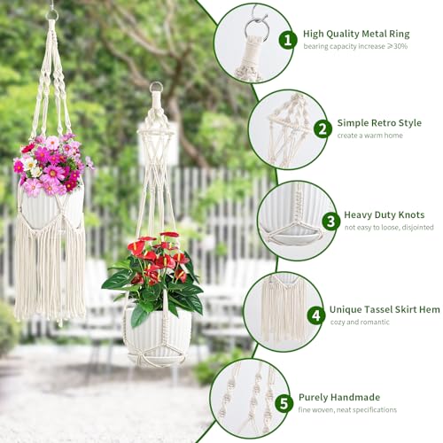 SFENNGPET Macrame Plant Hangers, 6Pack Hanging Planters for Indoor Plants - color: Ivory