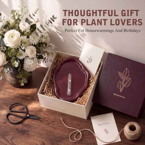 Modern Wall Mounted Resin Vase with Magnetic Glass Tube, Maroon - color: Maroon