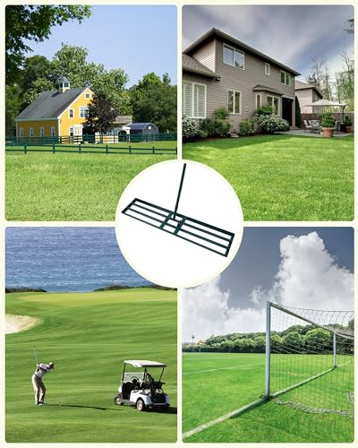 Lawn Leveling Rake,Stainless Steel Lawn Leveler with 45”x10” Ground Plate, 78” Adjustable Long Handle, Heavy Duty Large Level Yard Tool for Grass, Golf Field, Level Soil or Dirt Ground Surfaces-Green - style: 48"x10" Large