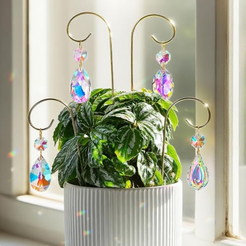 7.5'' Small Trellis for Potted Plants Indoor Accessories Decorations,4pcs - style: 4pcs-Gold-Crystal Prisms