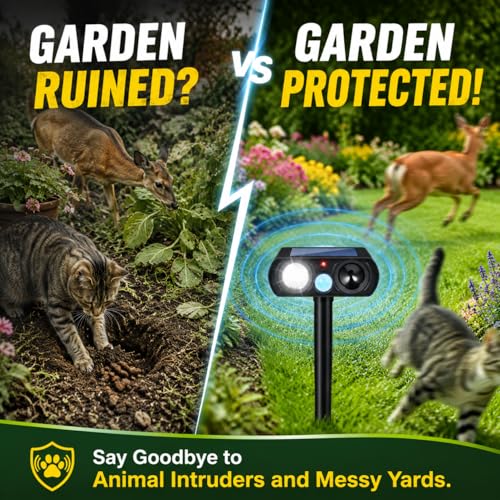 2026 Upgraded Sonic Fortress Pro Deer Repellent Devices,Feral Cat Deterrent Outdoor Solar Ultrasonic Animal Repellent with Motion Sensor&Flash Light, Raccoon Fortress Pro for Garden&Yard 2Pack