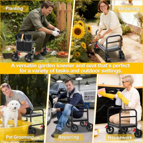 Rolling Garden Kneeler and Seat with Wheels: 360 Degree Swivel with Brakes