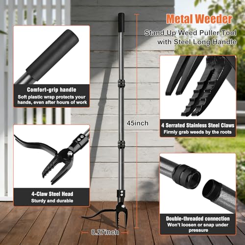 GOXAWEE Stand Up Weed Puller Tool with 45β³ Long Handle, Manual Weeder Tool - color: Black Weed Puller Tool