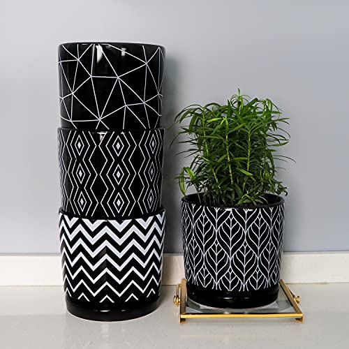 Flower Pots,5.5 Inch Black Ceramic Planters with Drainage Hole Set of 4 - color: Black