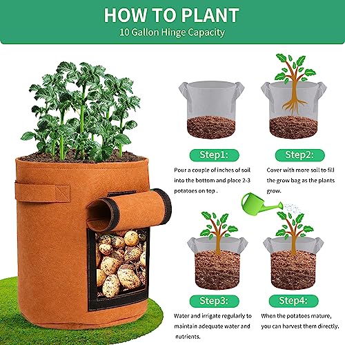 5-Pack 7 Gallon Grow Bags with Harvest Window 300g Thickened Nonwoven Fabric Heavy Duty Plant Pots Easy for Vegetables, Potato, Tomatoes Carrots Gardening Containers with Handles Orange - size: 7GAL-ORG