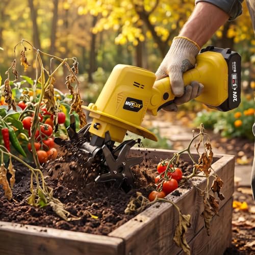 20V Cordless Tiller Cultivator for Gardening, Electric Garden Tiller with Battery & Charger, Garden Rototiller for Lawn Gardening Soil Cultivation, 2 Batteries - color: 2 Batteries
