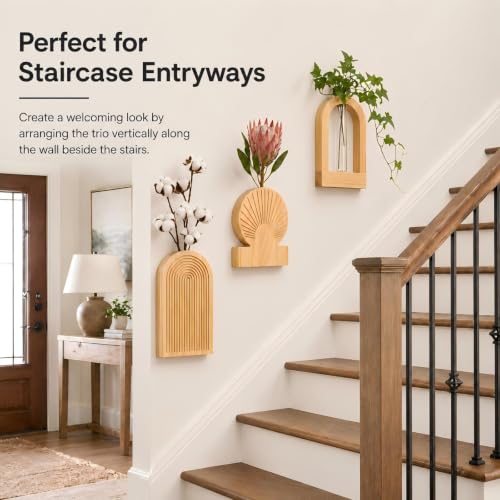 TBWIND Wooden Wall Vases Set of 3, Wall Planters with Glass Tube Kit - color: Natural