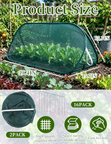 sogiv 39"x15"x15" Pop-Up Garden Mesh Plant Cover Organza Netting Protective Tent with 16 Ground Stakes, Foldable Design, Keeps Birds, Bugs & Animals Away from Vegetables, Fruits, Seedlings & Flowers