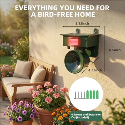 2026 Solar Ultrasonic Bird Repellent Devices Outdoor,Best Bird Deterrent for Pool,Pigeon Repellent for Balcony,Keep Crows Sparrows Starlings Out of Fruit Trees,Swimming Pool,Balcony,Patio,Roof