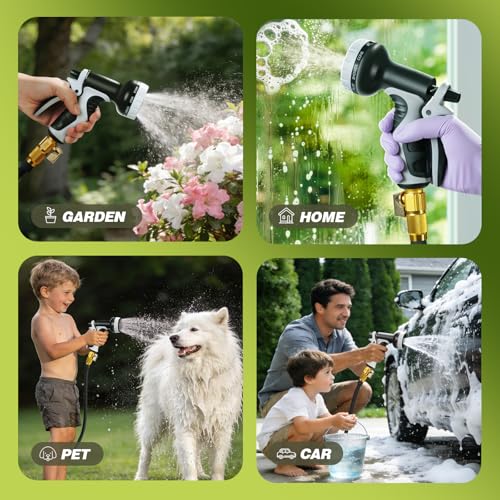 Garden Hose 25 FT, Lightweight Non-Expanding Water Hose with 10 Function Nozzle, Manguera Para Jardin with 3/4" Brass Connectors Leak-Proof, Burst-Resistant, Anti-Kink - style: 25 FT