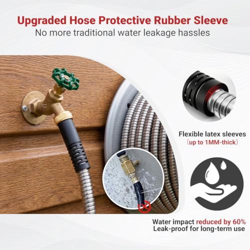 Lefree 10FT Stainless Steel Short Garden Extension Hose, Lightweight Anti-Kink Leakproof Water Pipe with Upgraded Rubber Sleeve, 550PSI, Faucet Lead for Pet Shower & Water Softener Connection - color: Silver, size: 10FT Male to Female