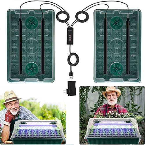 Seed Starter Tray with Grow Light, 2 Packs 80 Cells Seed Starting Kit Seedling Starter Trays with Grow Lights, Plant Germination Trays with Humidity Dome Plant Starter Kit - color: Green