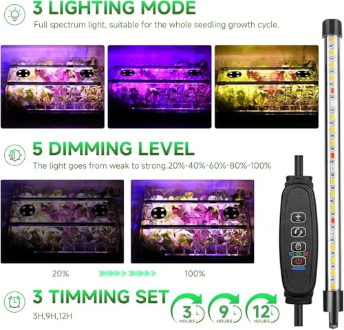 Seed Starter Tray with Grow Light and Thermostat Controller Heat Mat, 10"x 20.75" Heat Mats for Plant Growing,68-113°F Adjustable,Color Change Grow Lights,Germination Trays Kits (Green, 60 Cells)