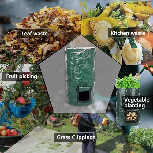 Compost Bin Bags - 34 Gallon Reusable Garden Compost Bags (Green, 2pcs) - color: Green 2pcs
