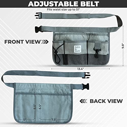 Soil & Sun Garden Tool Belt for Women, Tool Apron, Utility Belt Women, Teacher, Canvas Waist Apron with Pockets,Garden Aprons - color: Grey