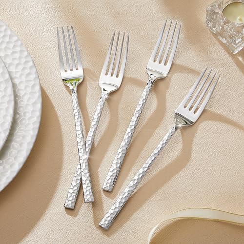 24 Piece Hammered Dinner Forks Set,18/10 Stainless Steel Forks, 8 Inch - size: 24-Piece