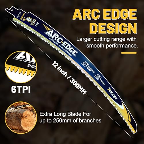 TOLESA 12in. Japanese Teeth Reciprocating Saw Blade, Arc Edge Wood Pruning Saw Blades 6TPI for Tree Trimming, Wood Cutting, Durable & Sharp, 3 Pieces - size: 12 Inch