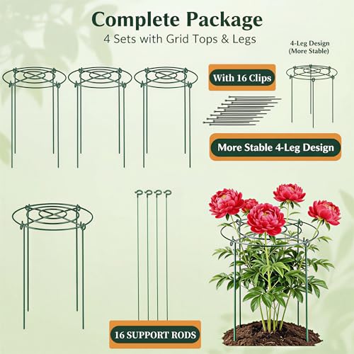 4 Packs Peony Cages and Supports, 11.8"x16" Metal Plant Supports
