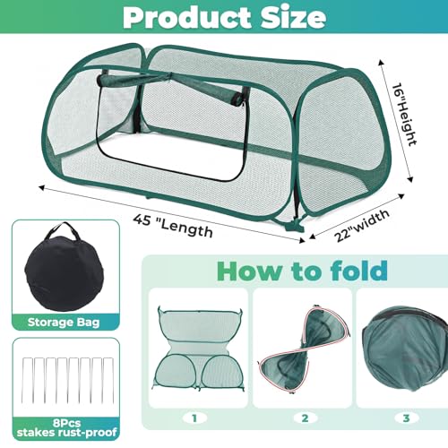 QwayHome 2Pack Garden Covers for Raised Beds, Pop Up Mesh Plant Protect Covers, Green 35% Sunblock Plant Shade Tent, Vegetable Seedling Crop Cage for Against Animals, With 8 Stakes L*W*H - 45*22*16in - color: Green