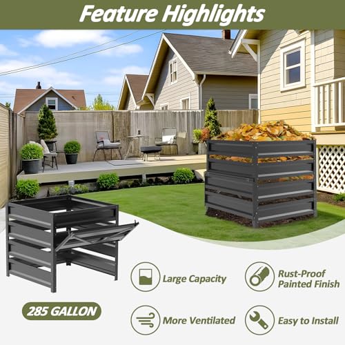 Compost Bin Outdoor -285 Gallon Metal Mesh Rust-Proof Coating Composter - size: 285 Gallon - 41(L)*41(W)*39.4(H)inch