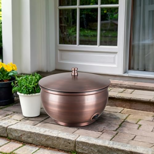 Monarch Abode Garden Hose Holder with Lid – Decorative Water Hose Holders for Outside, Smooth Metal Antique Copper Pot with Drainage, 100ft Waterhose Holder for Outside, Garden Storage Caddy - color: Antique Copper Finish
