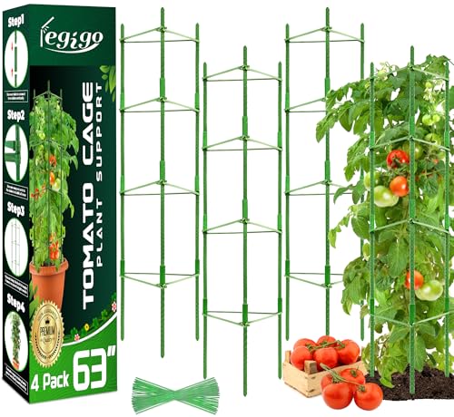 Legigo 4 Pack Tomato Cage for Garden, Up to 63Inch Sturdy Tomato Trellis - color: Green 4 Pack, size: 63 Inches