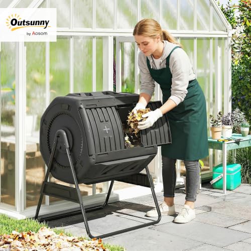Outsunny Compost Bin Outdoor, 53 Gal Dual Chamber Compost Tumbler, Black - color: Black