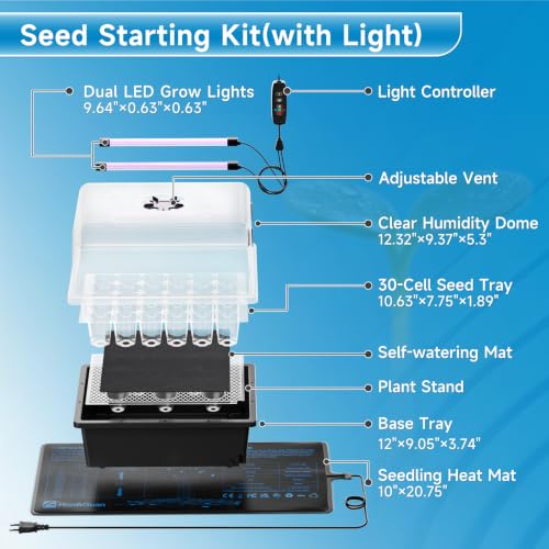 Hon&Guan 2-Pack 30-Cell Seed Starting Kits with Heat Mats and LED Lights - size: 2 Pack